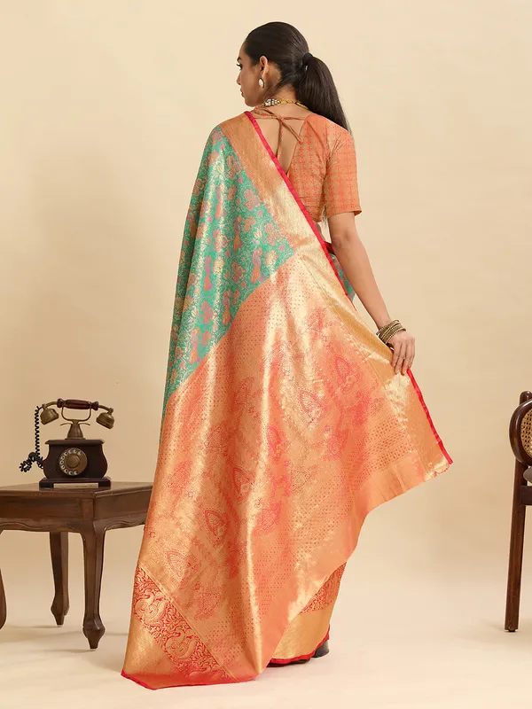 Olive_Drab_Anarkali_Silk_Saree_With_Unstitched_Blouse_Piece