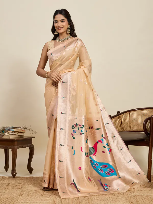 Beige_Rajavi_Silk_Saree_With_Unstitched_Blouse_Piece