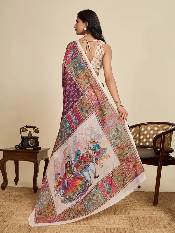 Lividbrown_Kajri_Linan_Saree_With_Unstitched_Blouse_Piece