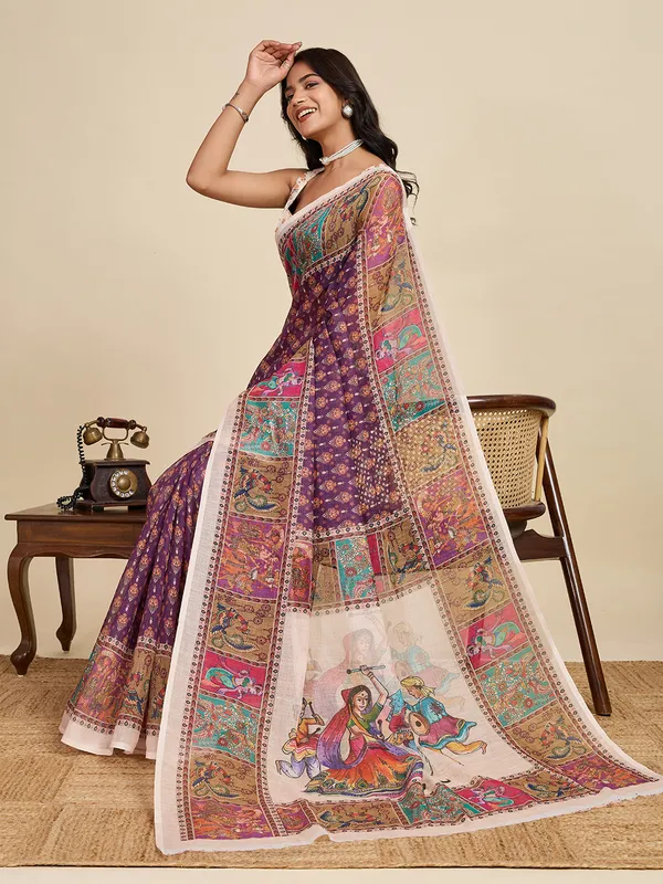 Lividbrown_Kajri_Linan_Saree_With_Unstitched_Blouse_Piece