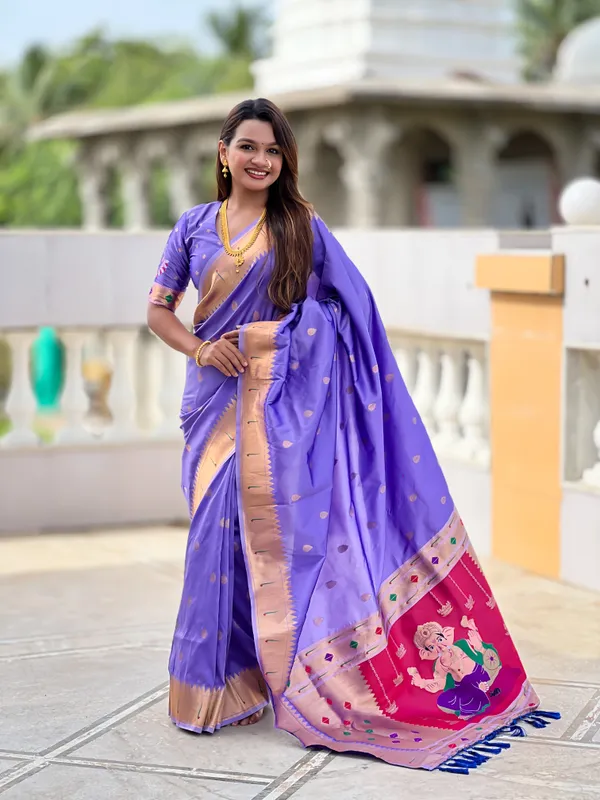 Purple_Ganapati_Paithani_Silk_Saree_With_Unstitched_Blouse_Piece