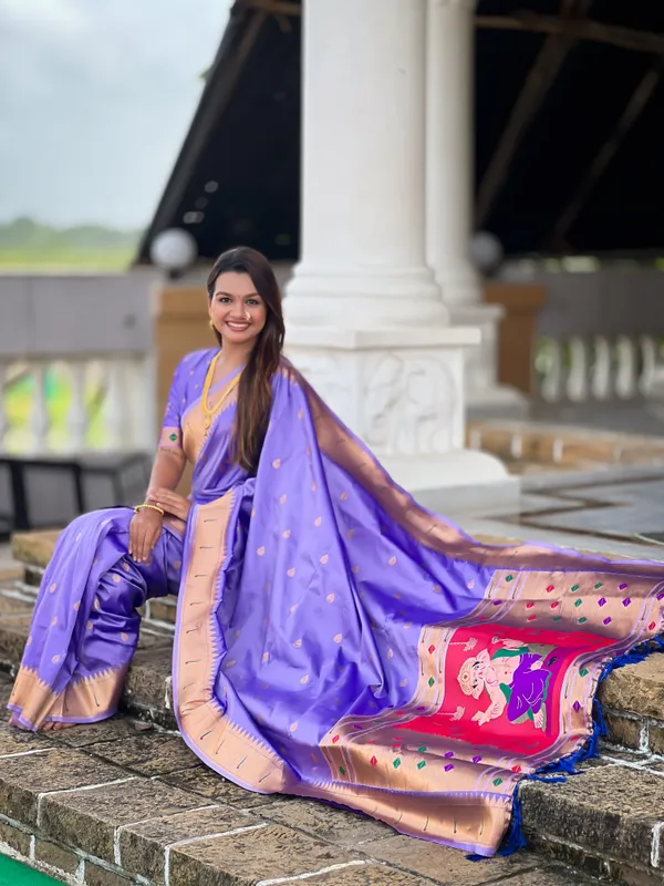 Purple_Ganapati_Paithani_Silk_Saree_With_Unstitched_Blouse_Piece