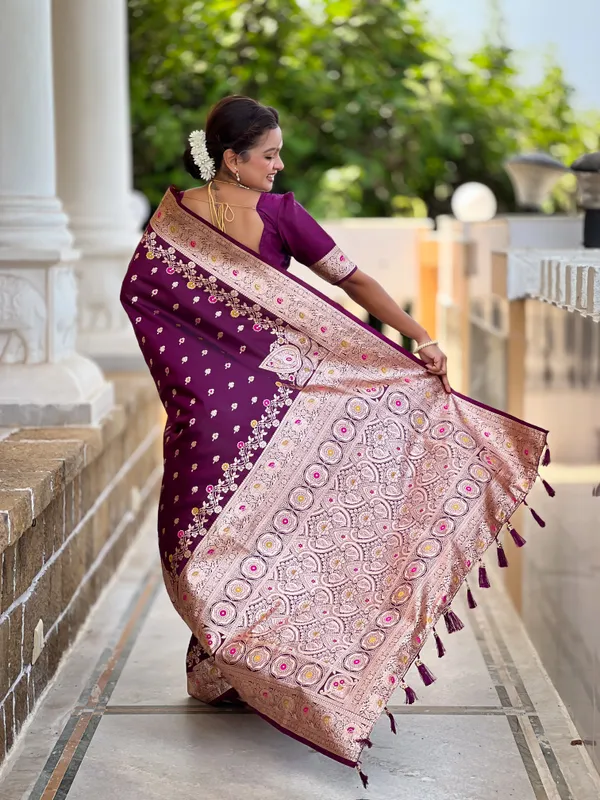 Wine_Banarasi_Banarasi_Silk_Saree_With_Unstitched_Blouse_Piece