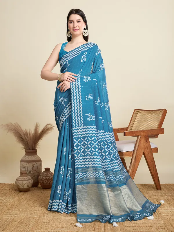 Steelblue_Kyara_Cotton_Saree_With_Unstitched_Blouse_Piece