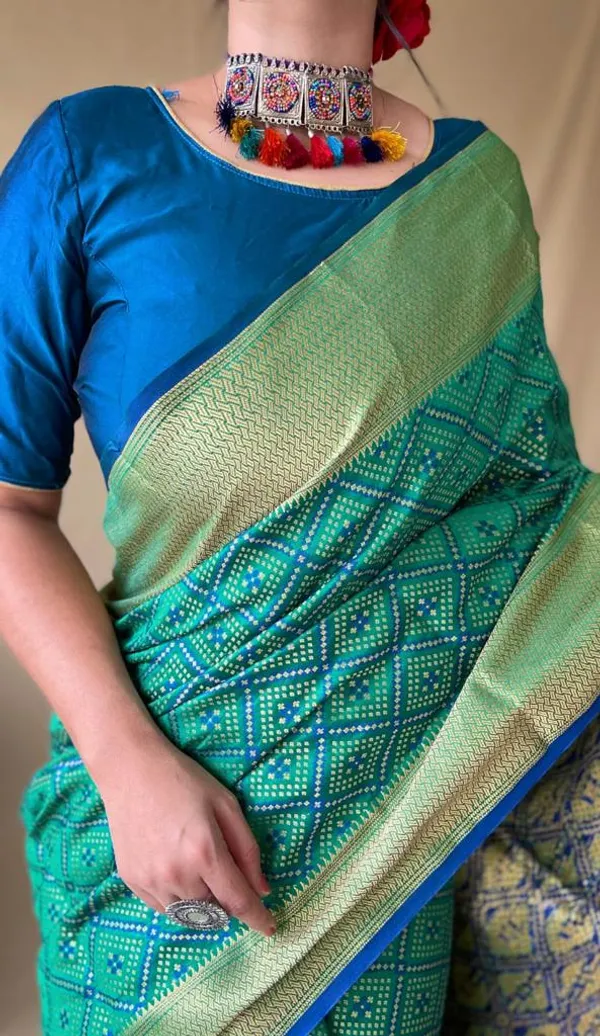 Seagreen_Leri_Cotton_Saree_With_Unstitched_Blouse_Piece
