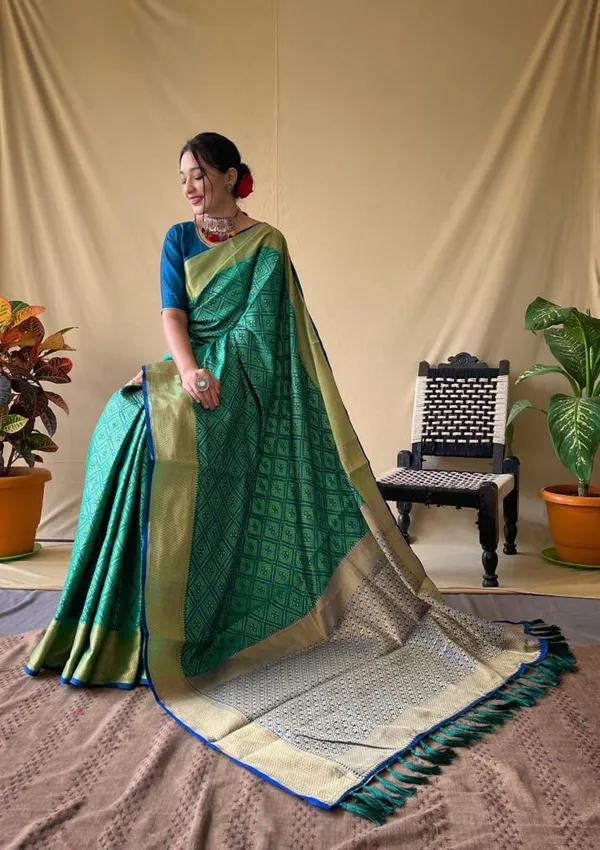 Seagreen_Leri_Cotton_Saree_With_Unstitched_Blouse_Piece
