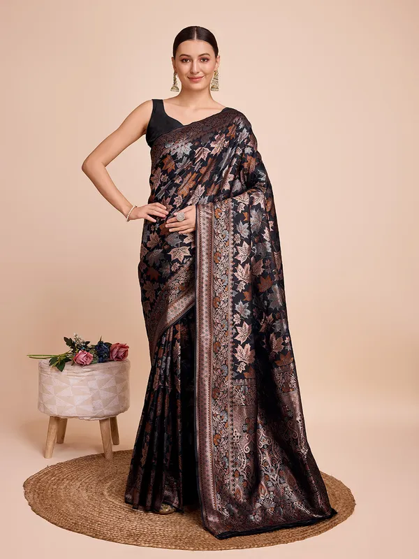 Black_Panjari_Silk_Saree_With_Unstitched_Blouse_Piece