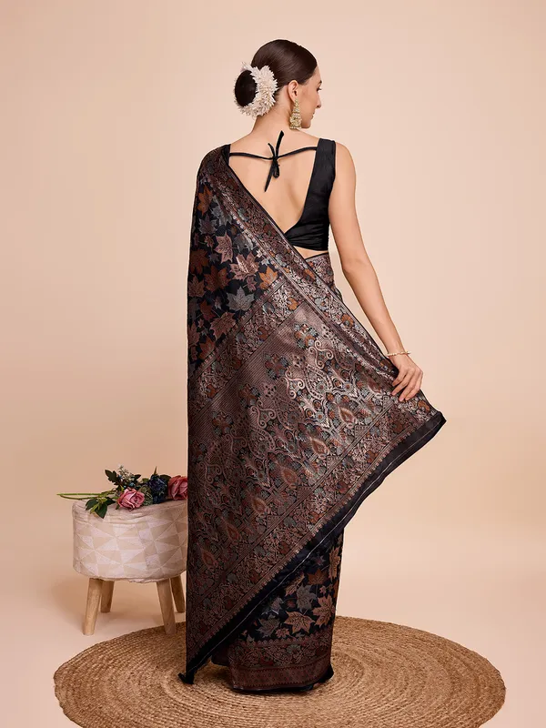 Black_Panjari_Silk_Saree_With_Unstitched_Blouse_Piece