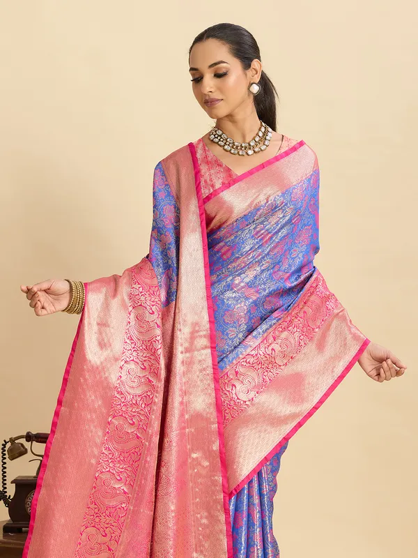 Deepskyblue_Anarkali_Silk_Saree_With_Unstitched_Blouse_Piece