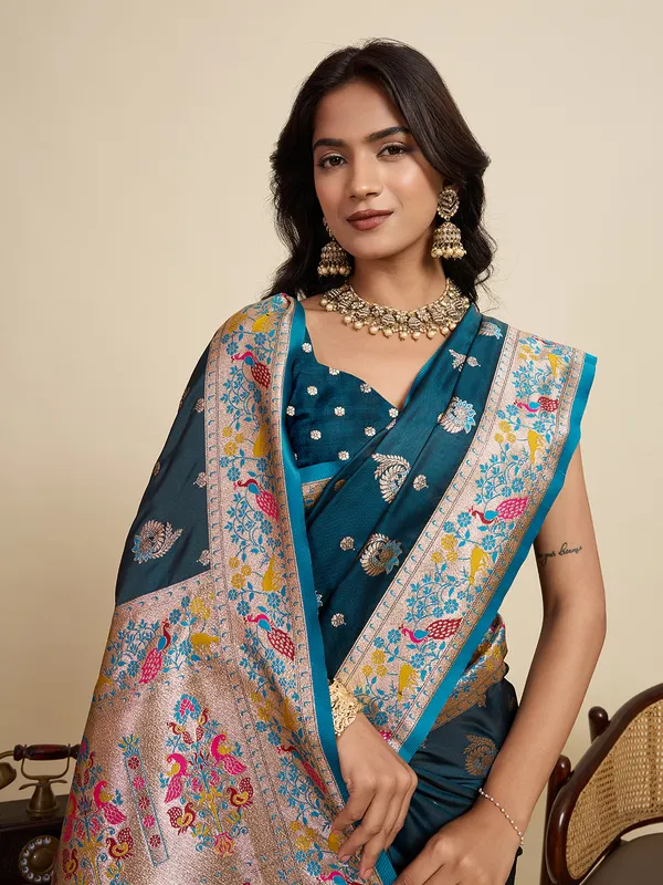 Nile_Blue_Ragini_Silk_Saree_With_Unstitched_Blouse_Piece
