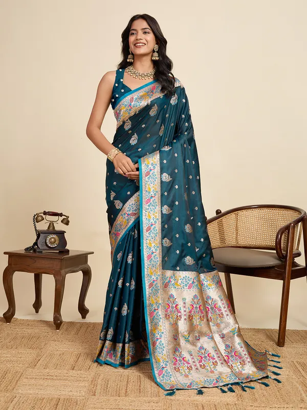 Nile_Blue_Ragini_Silk_Saree_With_Unstitched_Blouse_Piece