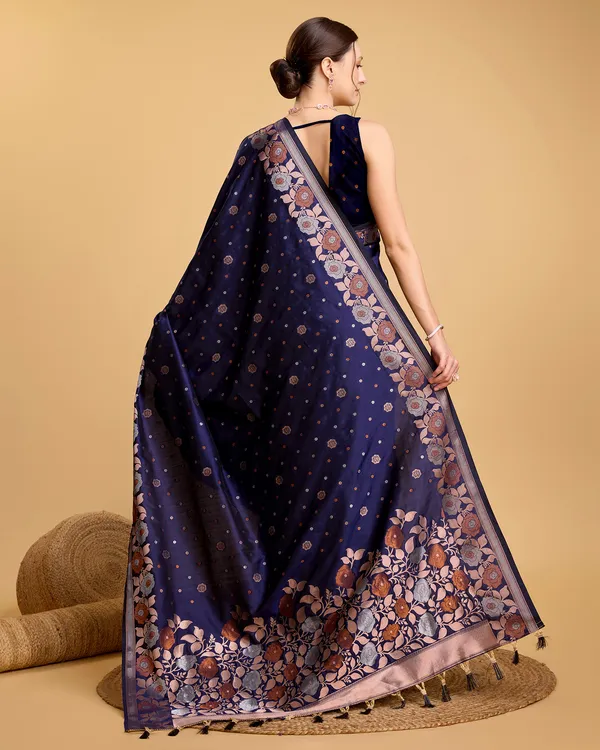 Dark_Blue_Radhika_Jacquard_Fabrics_Saree_With_Unstitched_Blouse_Piece