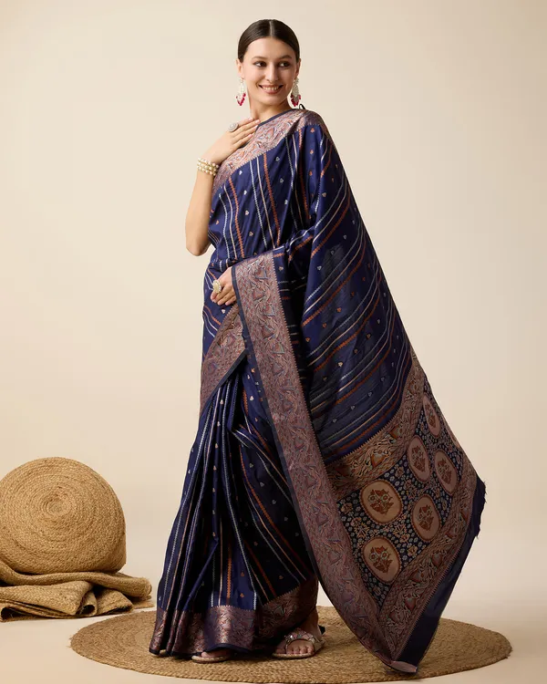 Dark_Blue_Apexa_Jacquard_Fabrics_Saree_With_Unstitched_Blouse_Piece