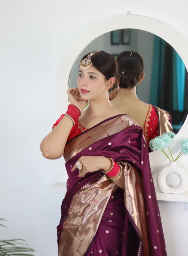 Wine_Kalakruti_Paithani_Silk_Saree_With_Unstitched_Blouse_Piece