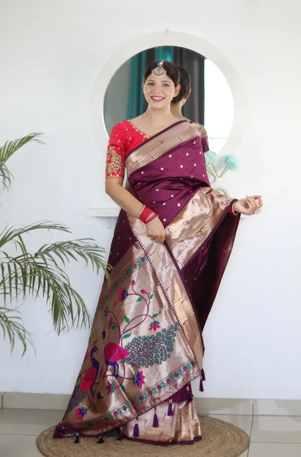 Wine_Kalakruti_Paithani_Silk_Saree_With_Unstitched_Blouse_Piece