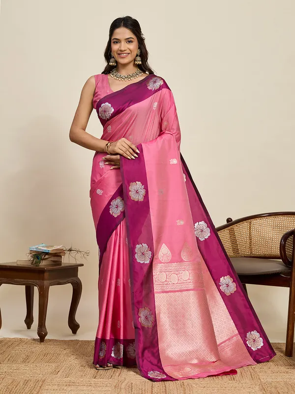 Hotpink_Aamarapali_Silk_Saree_With_Unstitched_Blouse_Piece