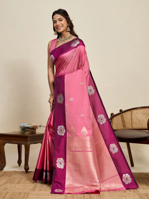 Hotpink_Aamarapali_Silk_Saree_With_Unstitched_Blouse_Piece