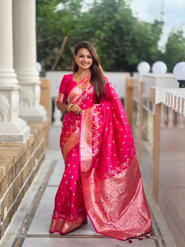 Rani_Pink_Banarasi_Banarasi_Silk_Saree_With_Unstitched_Blouse_Piece