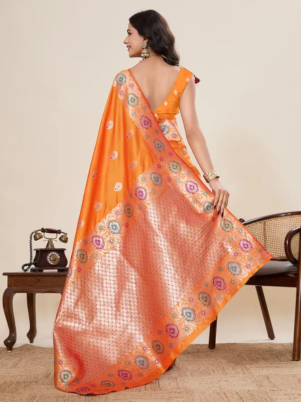 Orange_Amshukha_Silk_Saree_With_Unstitched_Blouse_Piece
