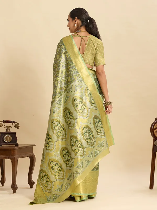 Olive_Drab_Sayara_Silk_Saree_With_Unstitched_Blouse_Piece