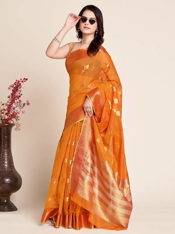 Orange_Vedika_Cotton_Saree_With_Unstitched_Blouse_Piece
