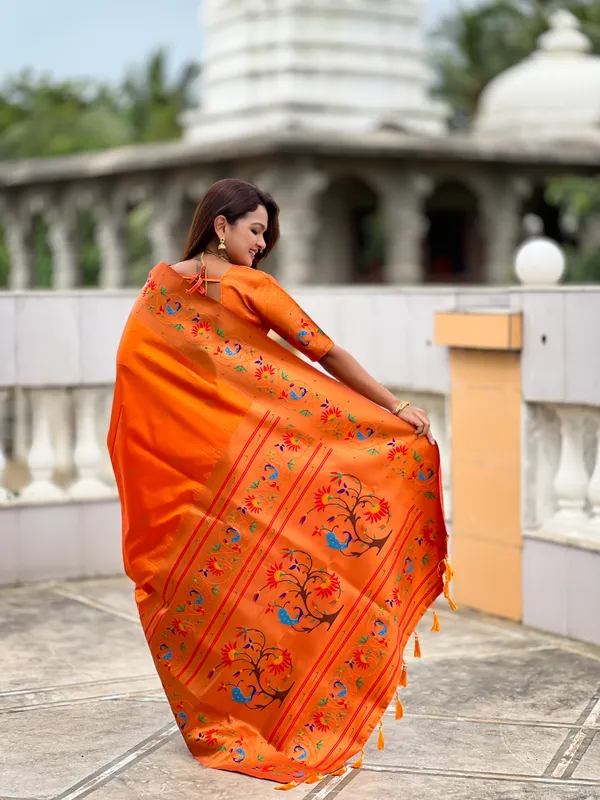 Orange_Harmony_Paithani_Silk_Saree_With_Unstitched_Blouse_Piece