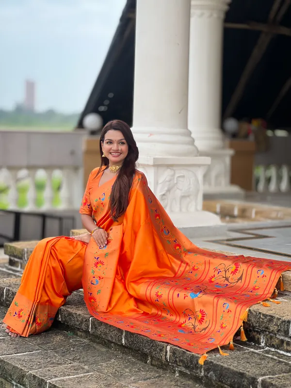Orange_Harmony_Paithani_Silk_Saree_With_Unstitched_Blouse_Piece
