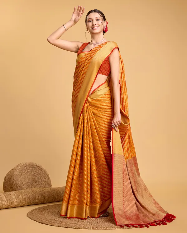 Musturedorange_Leri_Silk_Saree_With_Unstitched_Blouse_Piece