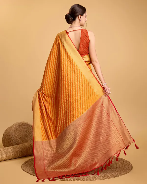 Musturedorange_Leri_Silk_Saree_With_Unstitched_Blouse_Piece