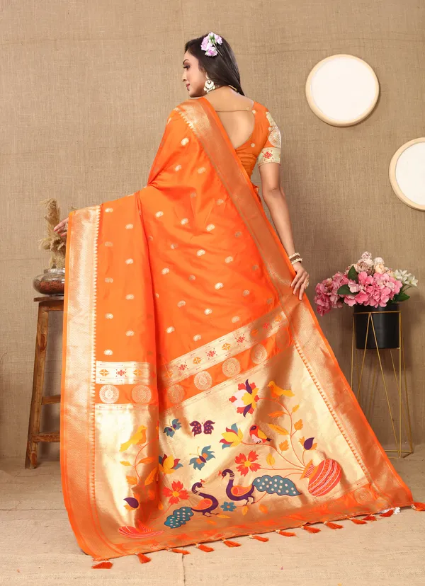Orange_Matka_Paithani_Silk_Saree_With_Unstitched_Blouse_Piece