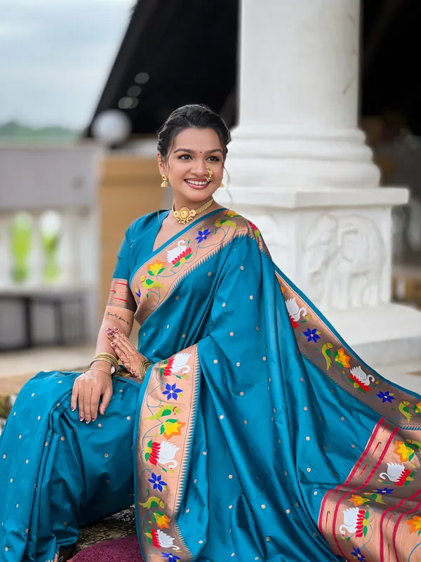 Firozi_Rajhans_Silk_Saree_With_Unstitched_Blouse_Piece