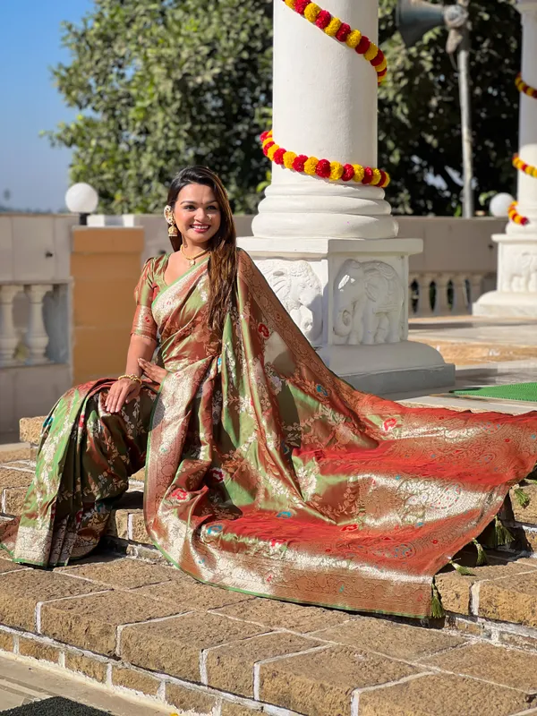 Mehendi_Banarasi_Banarasi_Silk_Saree_With_Unstitched_Blouse_Piece