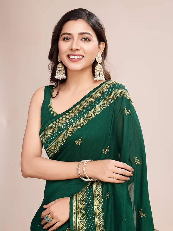 Dark_Green_Pehna_Silk_Saree_With_Unstitched_Blouse_Piece