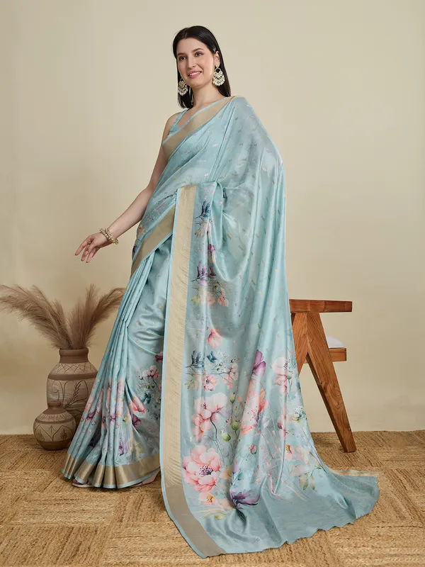 Lightsteelblue_Abhilasha_Cotton_Saree_With_Unstitched_Blouse_Piece