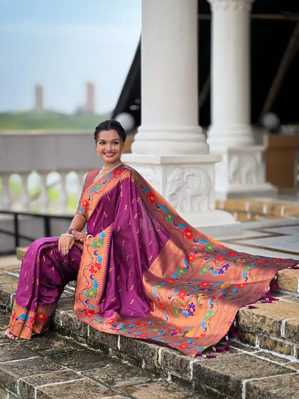 Wine_Anuradha_Paithani_Silk_Saree_With_Unstitched_Blouse_Piece