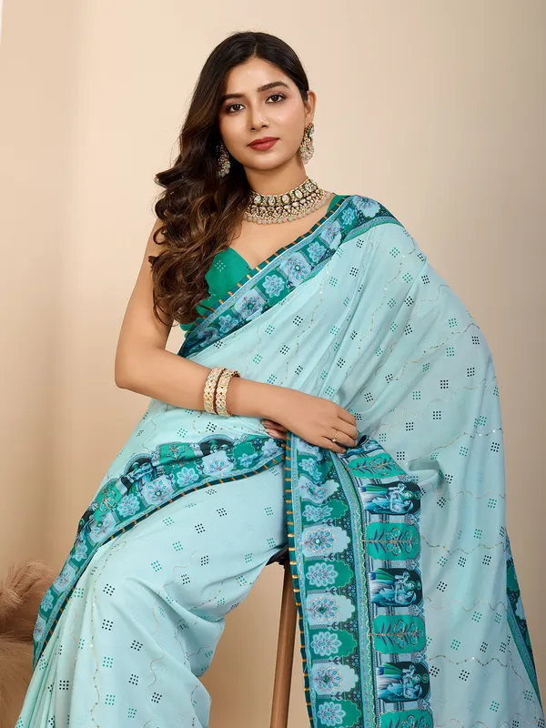 Powder_Blue_Aarni_Cotton_Saree_With_Unstitched_Blouse_Piece