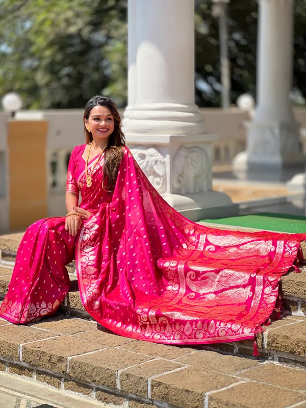 Rani_Pink_Banarasi_Banarasi_Silk_Saree_With_Unstitched_Blouse_Piece