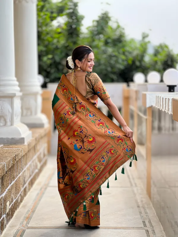 Dark_Green_Harmony_Paithani_Silk_Saree_With_Unstitched_Blouse_Piece