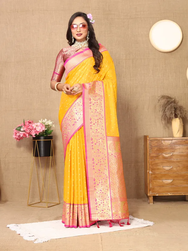 Orange_Yellow_Shriya_Silk_Saree_With_Unstitched_Blouse_Piece