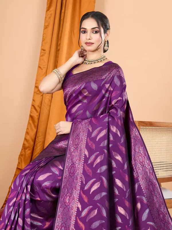 Dusk_Purple_Morpichh_Silk_Saree_With_Unstitched_Blouse_Piece