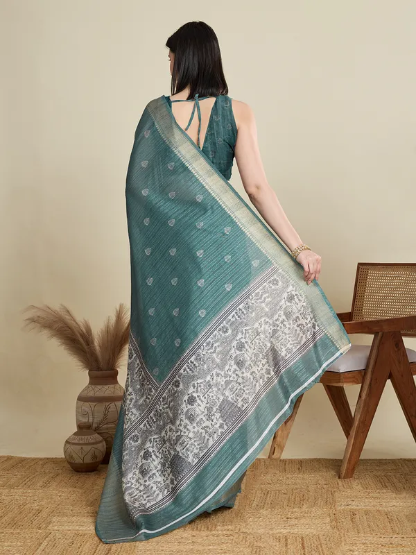 Teal_Abhilasha_Cotton_Saree_With_Unstitched_Blouse_Piece
