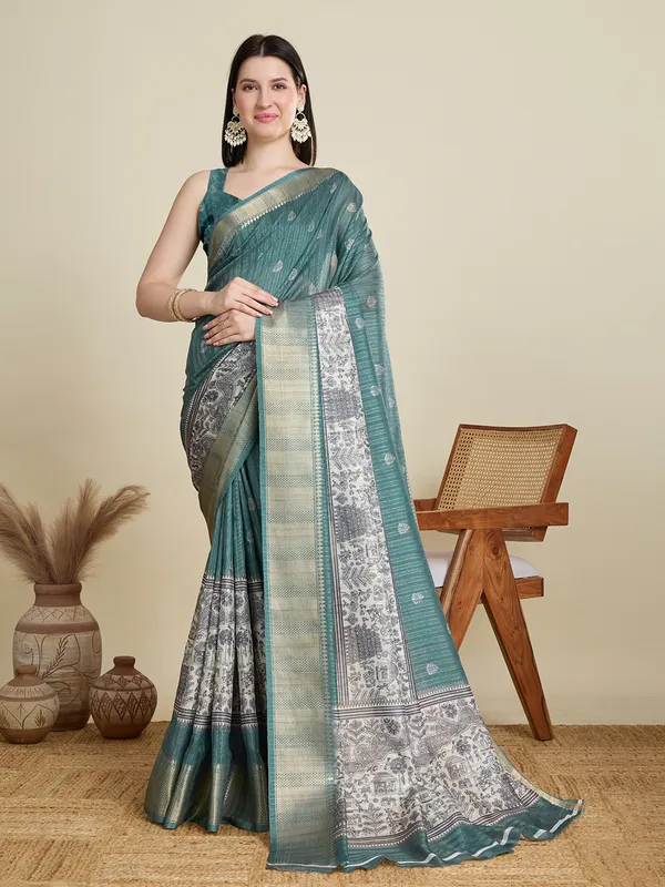 Teal_Abhilasha_Cotton_Saree_With_Unstitched_Blouse_Piece