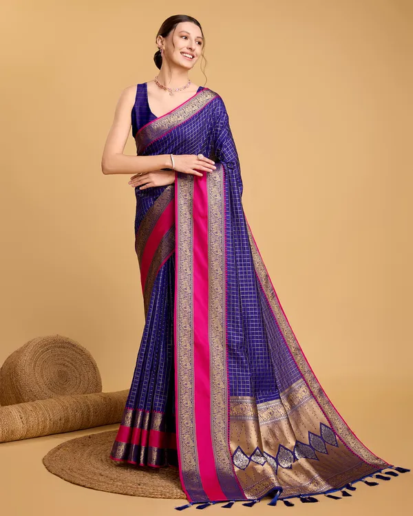 Midnight_Blue_Khushi_Jacquard_Fabrics_Saree_With_Unstitched_Blouse_Piece