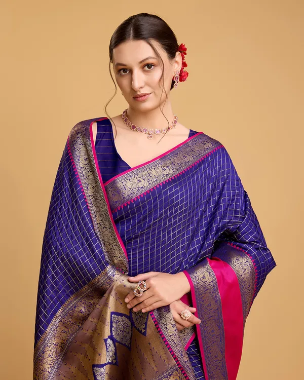 Midnight_Blue_Khushi_Jacquard_Fabrics_Saree_With_Unstitched_Blouse_Piece