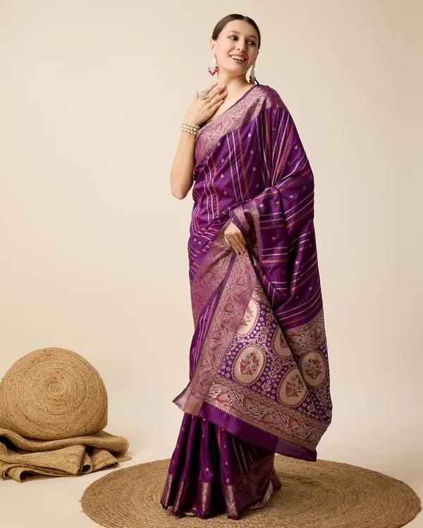 Purple_Apexa_Jacquard_Fabrics_Saree_With_Unstitched_Blouse_Piece