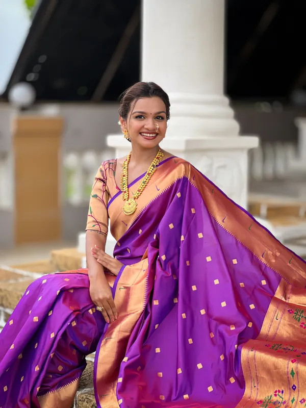 Purple_Raffel_Silk_Saree_With_Unstitched_Blouse_Piece