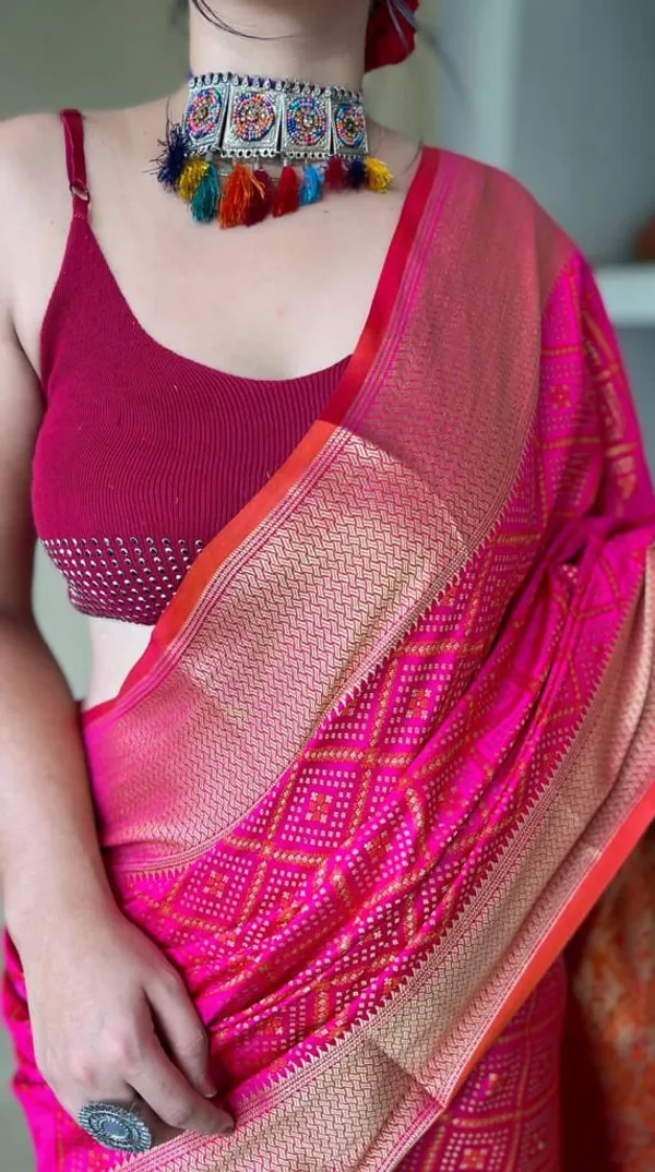 Rani_Pink_Leri_Cotton_Saree_With_Unstitched_Blouse_Piece