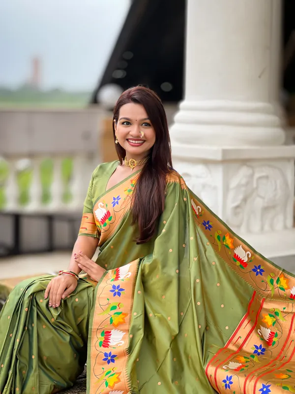 Mehendi_Rajhans_Silk_Saree_With_Unstitched_Blouse_Piece