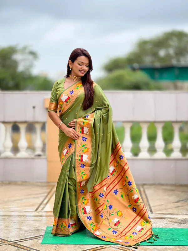 Mehendi_Rajhans_Silk_Saree_With_Unstitched_Blouse_Piece