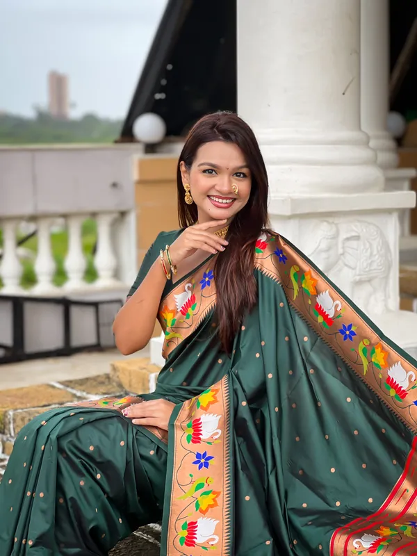 Bottlegreen_Rajhans_Silk_Saree_With_Unstitched_Blouse_Piece